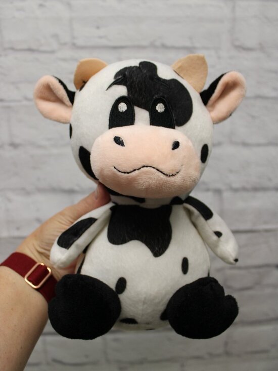 None Other - Small Black White Cow Felt Like Plush Toy Embroidered Face